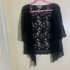 NWOT Solitaire Black Floral Lace Draped Kimono